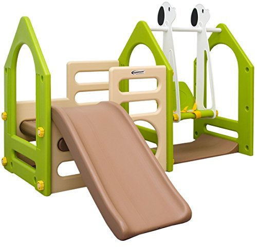 LittleTom Spielturm Kinder – Gartenspielhaus mit Rutsche und Schaukel – Outdoor Klettergerüst 155x135 cm - Spielplatz für Garten oder Terrasse ab 1 Jahr