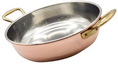 CREARTISTIC 100% Made in Italy Verzinntes Kupfer Servierpfanne - 28x7.5cm, 3.2L– mit2 Griffen aus Messing von 4cm, ideal zum Servieren auf dem Tisch, Kleine bis große Pfanne, Kupferpfann, Handgemacht