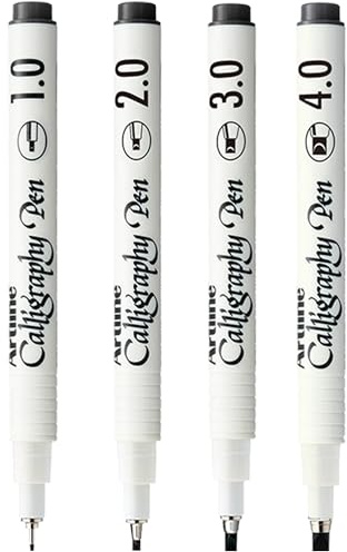 Artline Kalligraphiestifte Set für Anfänger - 4er-Pack, schwarze Schönschreibstifte mit verschiedenen Spitzen (1, 2, 3 & 4 mm) zum Schreiben & Handlettering, wasserfeste Tinte - Kalligraphie-Set