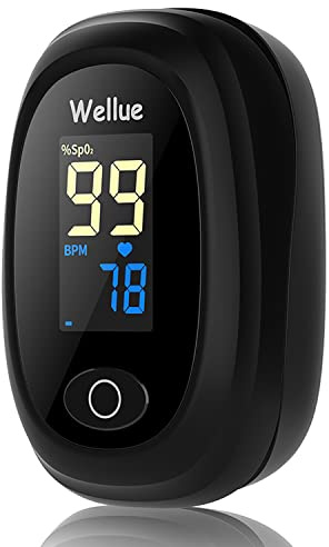 Pulsoximeter Fingeroximeter für Erwachsene Kinder, Sauerstoffsättigung Messgerät Finger, Oxymetergerät Finger, Sp-O2-Wert und Pulsmesser, Schwarz