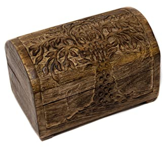 Kunstversteck Schatzkiste Baum des Lebens Design 2, massive Holz-Schatulle Dekobox 24x 15 x 15 cm, braun