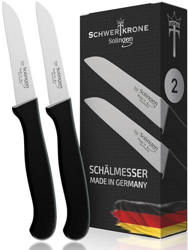 Schwertkrone® Schälmesser 2er Set [MADE IN SOLINGEN - GERMANY] - Gemüsemesser Obstmesser - Küchenmesser klein scharf - Schneidemesser Kartoffelschälmesser - Allzweckmesser rostfrei (2x 3 gerade)
