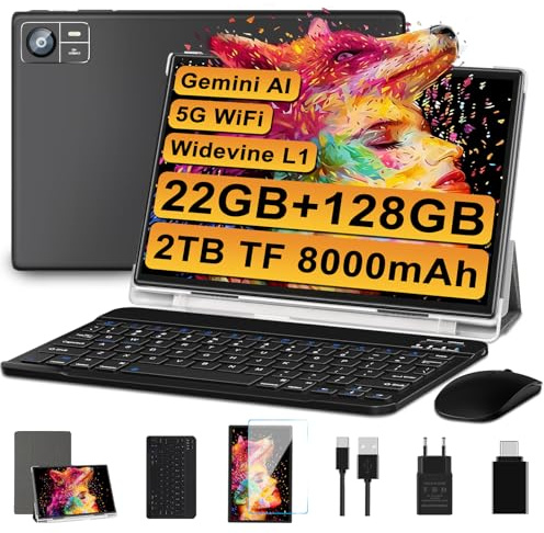 SUAAT 2026 Tablet 10 Zoll Android Widevine L1 20GB RAM+128GB ROM(TF 1TB), Octa-Core,WLAN 6,GMS, 6000mAh, BT 5.0, 1280 * 800, 8MP+5MP, Tablet mit Tastatur und Maus,Schwarz