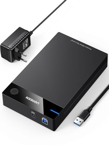 UGREEN USB 3.0 Festplattengehäuse UASP 3,5 Zoll Externes Gehäuse Case für 3.5" SATA SSD und HDD mit USB 3.0 Kabel und 12V 2A Netzteil Werkzeuglos