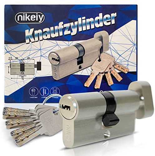 6-Stiftiger Knaufzylinder Türzylinder 45/45 - Zylinderschloss 90mm mit Knauf 20mm 5 Schlüssel 2 Befestigungsschrauben - Hochwertiger Türschloss Zylinder mit 6 Stiften (1x 45/45 Silber)