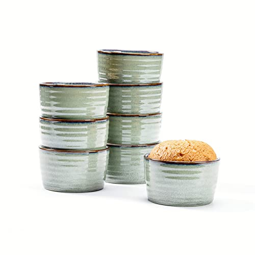 8er Set Soufflé Förmchen, Porzellan Schälchen Grün 240 ml, Creme Brulee Formen aus Porzellan für Muffins, Cupcakes, Dessertschalen Backofenfest Set für 8 Personen