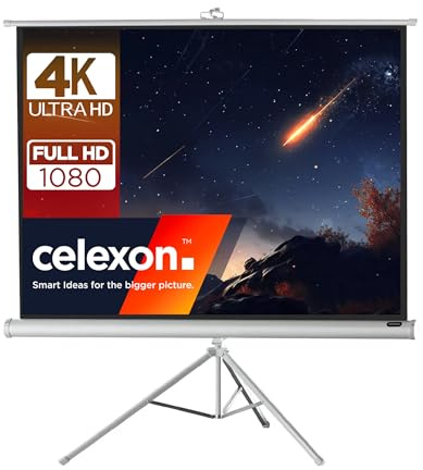 celexon Economy Stativ-Leinwand weiß 120 | 244x183 cm 4:3 | mobil transportable 4K, Full-HD Beamerleinwand mit Rollauszug für Heimkino, Büro & Outdoor | inkl. Standfuß + Tragegriff
