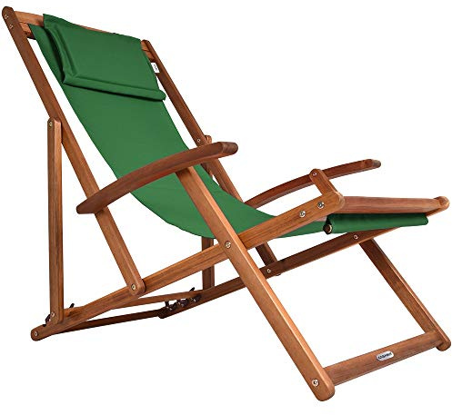 Casaria® Sonnenliege Holz Wetterfest Klappbar Verstellbar 160kg Belastbar Armlehne Nackenkissen Garten Balkon Liegestuhl Akazie 94x94x60cm Grün