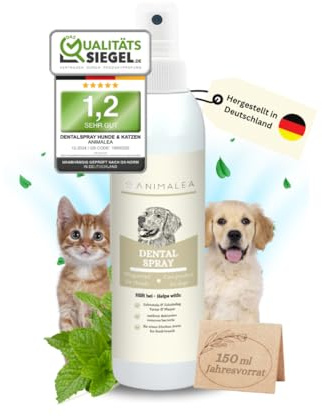 Animalea Dentalspray für Hunde & Katzen -150 ml - Zahnspray – 100% natürlich, effektiv gegen Zahnstein, Mundgeruch, Plaque - zur Zahnreinigung & Zahnsteinentfernung, frischer Atem - Zahnpflege Hund