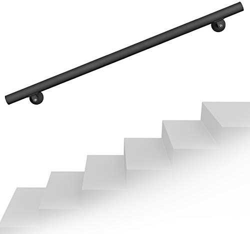 Handlauf Treppe 190cm, Handlaufset Edelstahl, Haltegriff Treppe, Wandhalter, Schwarz