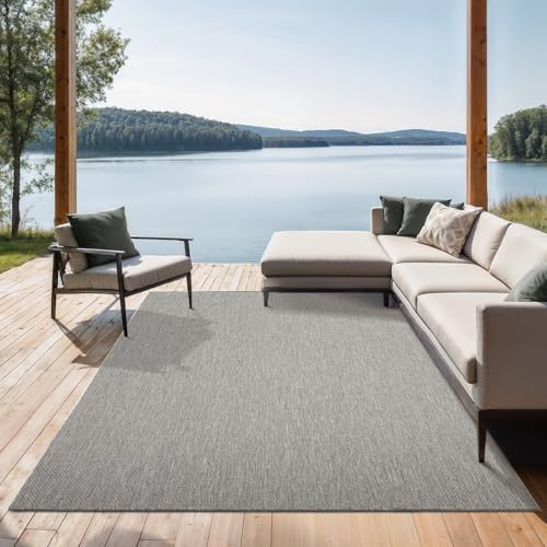 the carpet Mistra – Outdoor Teppich, Wetterfest, UV-beständig & pflegeleicht, für Balkon, Terrasse & Garten, auch für Wohnzimmer & Schlafzimmer geeignet, Grau, 120 x 170 cm