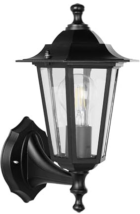 EGLO Außen-Wandlampe Laterna 4, 1 flammige Außenleuchte, Wandleuchte stehend aus Aluguss und Glas, Schwarz, E27 Fassung, IP44