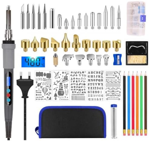 Brandmalerei Lötkolben Set, 60W einstellbare Temperatur 180-500 °C, Professioneller elektrischer Lötkolben für Holz, Kork graviert, Skulptur Holzbrandmalerei