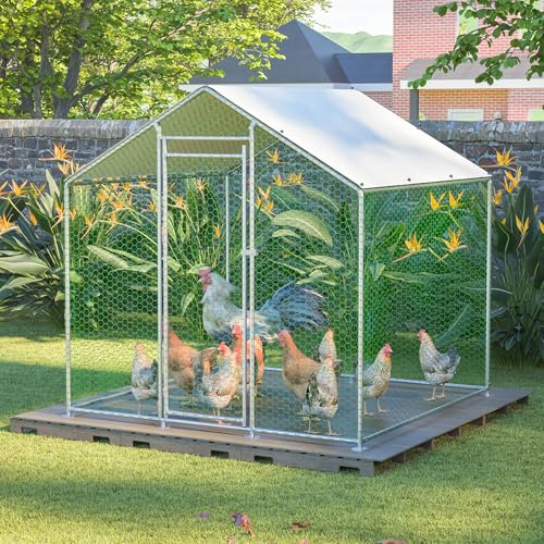 Redkid 4m² Metall Freilaufgehege Hühnerstall 2x2x2m - Mit Wasserdichtetem PE-Tuch und Sicherheitsschloss - hühnergehege freilauf groß für Hühner, Kaninchen und Verschiedene Kleintiere (2x2x2m)