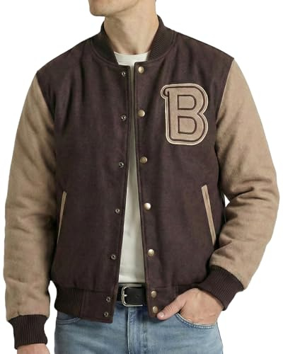 Eastified Hotline Miami Varsity Letterman Braun Wolle Buchstabe B Patch Flight Bomber Jacke