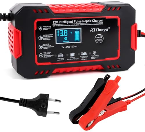 6A Autobatterie Ladegerät, 12V Smart Vollautomatische KFZ Batterieladegerät mit Temperaturkompensation und Reparaturmodus, Auto Batterien Ladegerät für LKW Motorrad Rasenmäher Boot Marine Batterien