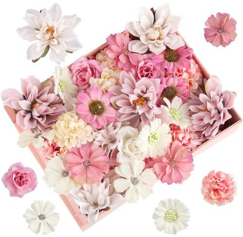 RISF 30 Stück Kunstblumen zum Basteln, 5 Farben Blumen 4~8cm Stoffblumen, Mini Deko Blumen Künstlich, Kunstblumen Deko für DIY und Scrapbooking