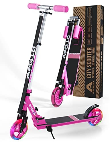 Apollo Skyracer City Roller mit LED Leuchträdern, Roller für Kinder ab 6 Jahre, City-Scooter mit Federung, Tretroller für Kinder und Teens, klappbar und höhenverstellbar