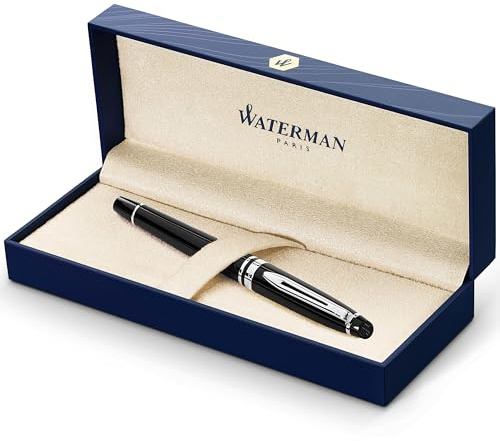 Waterman Expert Füller | Hochglänzend Schwarz mit Chromzierteile | Füllfederhalter mit mittlerer Feder | Geschenkbox