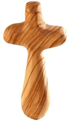 Kassis Geschenkartikel Kreuz als Handschmeichler aus Olivenholz 7 cm – handgefertigtes Kreuz aus Bethlehem – Trostspender und spirituelles Geschenk zu christlichen Anlässen - 1 Stück