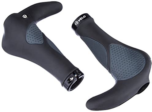 Velo ERGOGEL D3 BAR Fahrradgriff, ergonomische Form, Gel-Schraubgriff, mit Lenkerendstopfen, Länge: 138mm, schwarz/grau 410461