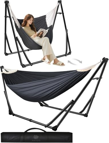 ANYOO Hängematte und Hängesessel mit klappbarem Gestell, tragbares Hängemattengestell-Set für den Outdoor/Indoor Garten Terrasse Camping Deck