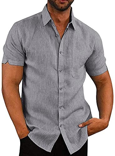 Glacspyg Leinenhemd Herren Kurzarm Leinenhemd Arbeit Freizeithemd Fit Business Casual Urlaub Sommer Strand Hemd