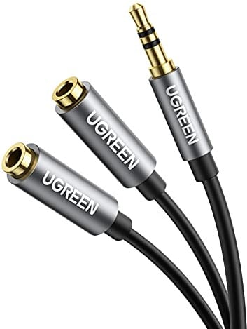 UGREEN Audio Splitter 3,5mm Aux Splitter Verlängerung Kabel für Zwei Kopfhörer, Klinke Splitter kompatibel mit Kopfhörer, Handy, PC, Tablet, Headset, Autoradio, Lautsprecher usw. 20cm Grau
