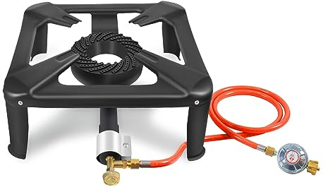 BACOENG Hockerkocher Gas 10KW, 4 Fuß Wok Campingkocher Inklusive 1.5 m Schlauch und 50 mbar Druckregler, 4-beiniger Gaskocher Camping Für Camping und Outdoor