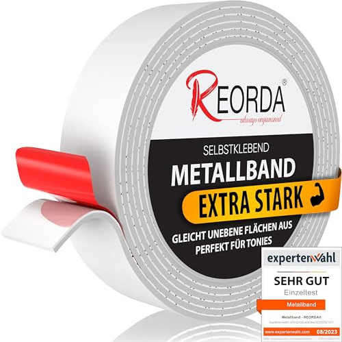 REORDA Metallband selbstklebend Weiß - Ideal für Tonies®-Figuren & -Regale - Magnetband für Magnete I Ferroband I Magnetband selbstklebend I Eisenband (3m)