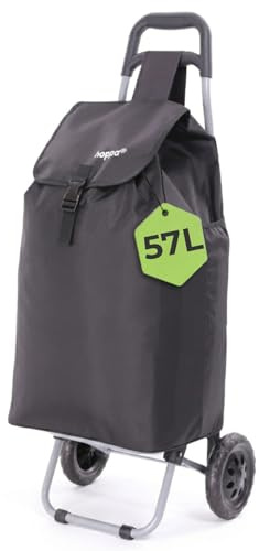 Hoppa 57L Stabiler Einkaufstrolley klappbar Shoppingtrolley multifunktional Einkaufsroller abnehmbare Tasche Rollen Einkaufswagen Wagen (Schwarz)