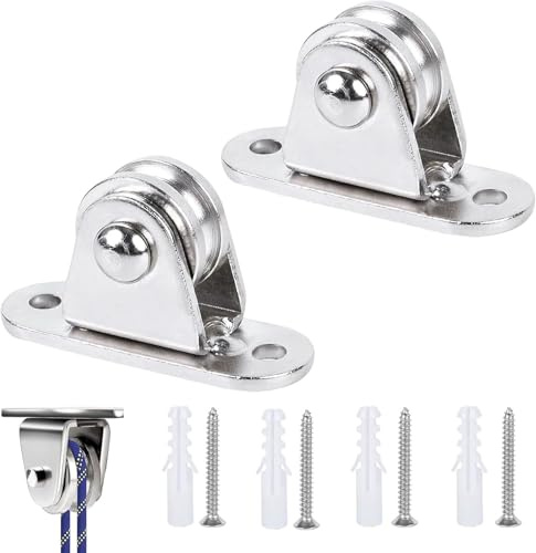 Metall Umlenkrollen, Stehblock flaschenzug, Umlenkrolle mit Duplex-Lager, Mit 4 Schrauben und 4 weißen Kunststoffhülsen, Seilrolle mit Kugellagern, Stehblock flaschenzug für seile,2 Stück,Zweierpack