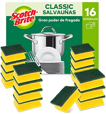 Scotch-Brite Classic Topfreiniger, 16 Schwämme pro Packung, Schwamm für Küche – Reinigt kraftvoll und effektiv