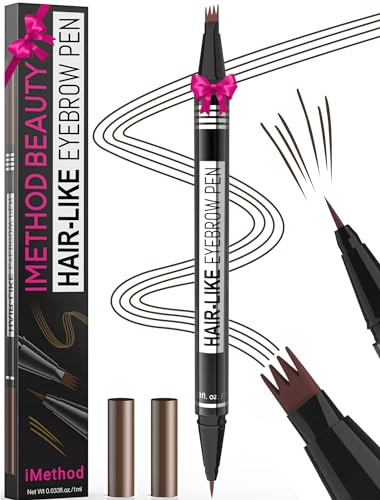 iMethod Microblading Augenbrauenstift - Eyebrow Pencil 2-in-1 Dual-Ended Augenbrauenstift mit 4-Zinken-Micro-Gabelspitzen-Applikator & präziser Pinselspitze erzeugt natürliche Augenbrauen, Dunkelbraun