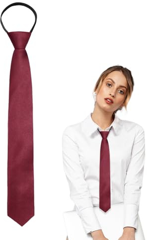 Luckyvestir Damen-Krawatte, vorgebunden, schwarz/rot, verstellbarer Reißverschluss, Damenkrawatte, Burgunderrot (Breite 5,5 cm), 14.96 x 2.17
