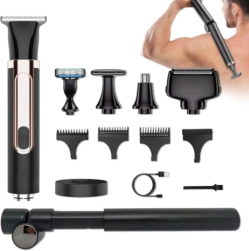 Elektrischer Rückenrasierer für Herren, 4-in-1 Körperpflegeset, Körperhaartrimmer mit verstellbarem Verlängerungsgriff, wasserfest, kabellos, USB-Körperpflege-Set für private Teile, Bart, Rücken, Nase