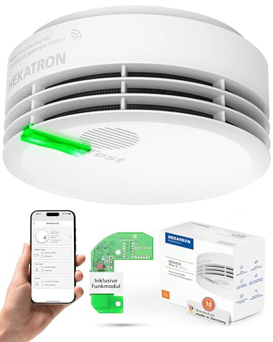 Hekatron Genius Plus X Edition Rauchmelder mit Funk-Modul Weiß | 10-Jahre-Batterie, Testsieger Stiftung Warentest, Made in Germany, Funk-Rauchmelder