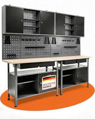 Ondis24 Werkstatteinrichtung Werkstatt Set Werkbank Fritz Hängeschrank Werkzeugwand Metall Schwarz Grau (Hängeschrank Kurt, 240 cm)