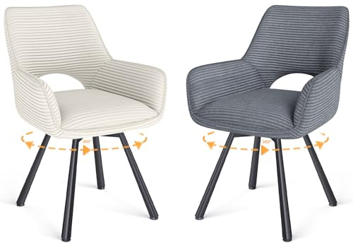 WAFTING Esszimmerstühle Drehbar 360°,Armlehnstuhl mit Metallbeinen,geeignet als Stühle Esszimmer,Küchenstühle,Wohnzimmerstuhl,Polsterstuhl mit Samtigem Gefühl,Stühle 2er Set,Grau Beige Set