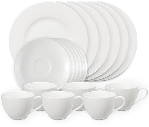 vivo - Villeroy & Boch Group - Basic White Kaffee-Service Set 18 teilig Weiß, Kaffee Geschirr Set, Kaffeeservice Modern 6 Personen, Premium Porzellan