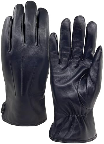 ZLUXURQ Herren Winter Echtes Schaffell Leder warme Handschuhe Kaschmir oder Wolle Futter