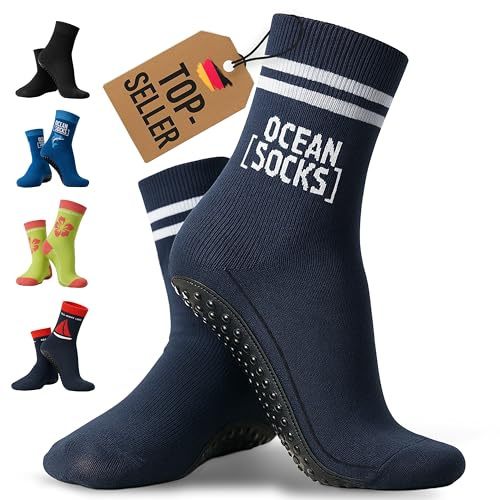 OceanSocks + EXTRA TASCHE + Delphin Aquasocks Beachsocken für Strand, Wasser, Wattwanderung, Ufer, Boot & Boards, Damen, Herren, Kinder,Marine,43-46