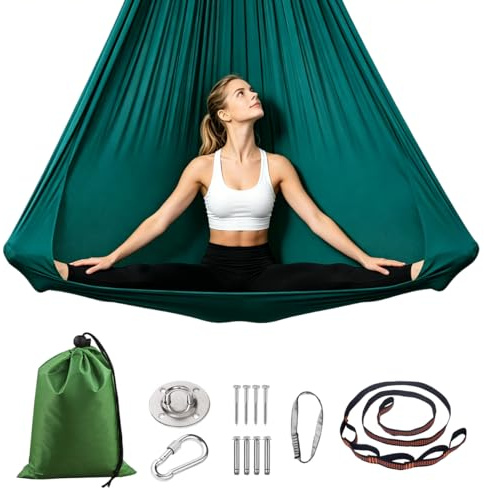 Aerial Yoga Hängematte Set, Aerial yogas Swing Air Fliegen, Yoga-Schaukel Schaukel Hammock Swing 200 Kg Max mit Verlängerungsgurt, Karabiner, Zubehör, Anti-Gravity-Übungen (150x280CM)