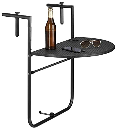 Relaxdays Balkonhängetisch BASTIAN klappbar, 3-fach höhenverstellbarer Klapptisch, Tischplatte BxT: 60 x 40 cm, schwarz