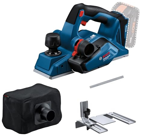 Bosch Professional 18V System Akku Hobel GHO 18V-26 (bürstenloser Motor, inkl. Staubbeutel, Parallelanschlag, 1x Wood Razor Wendemesser, ohne Akku/ Ladegerät)