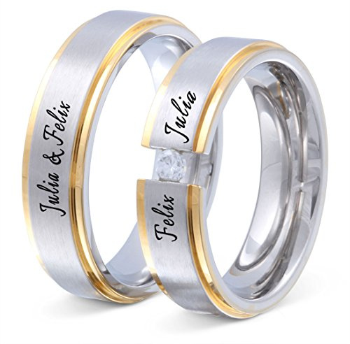 Juwelier Schönschmied Trauringe Partnerringe Eheringe - inkl. WUNSCHGRAVUR - Edelstahl Zirkonia 56-66 112HDac - mit AMAZON KONFIGURATOR direkt online gestalten !