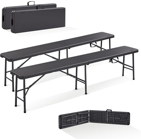 Arebos 2X Bierbank Faltbank Klappbar I Tragegriff | 183 x 28 x 43 cm Klappbank Camping Garten Party Bank Campingbank Bierzeltbank, Gartenbank, Sitzbank 2er Set | Anthrazit