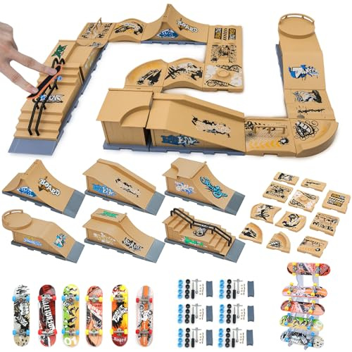 Gr8ware Mini Finger Skateboard Ramp 6 Stück Fingerspielzeug Skateboard Zubehör Set mit 11 Kombinationen Skate Parks DIY Montage Finger-Skateboard Toys Kinder Training Fingerboards Geschenk für Kinder