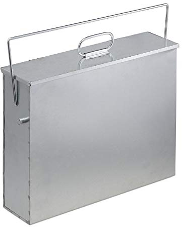 Relaxdays Ascheeimer eckig, Aschekasten mit Deckel, 15 l, verzinkter Stahl, Aschebehälter für Kamin, Grill, Ofen, Silber