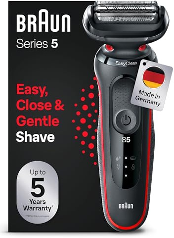 Braun Series 5 Rasierer Herren Elektrisch, Elektrorasierer mit 50 Min. Akku, EasyClean, Rasierapparat, Trockenrasierer, Wet & Dry, Wasserdicht, Made in Germany, 51-R1000s, Rot